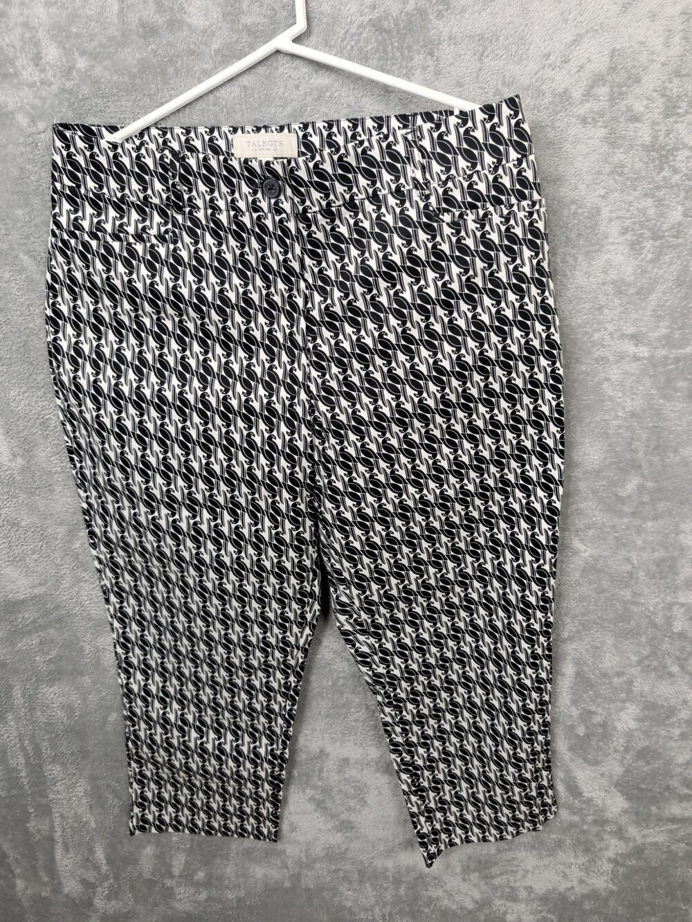 Talbots Petites Size 12P pants NWT Black and White Birds Whimsical